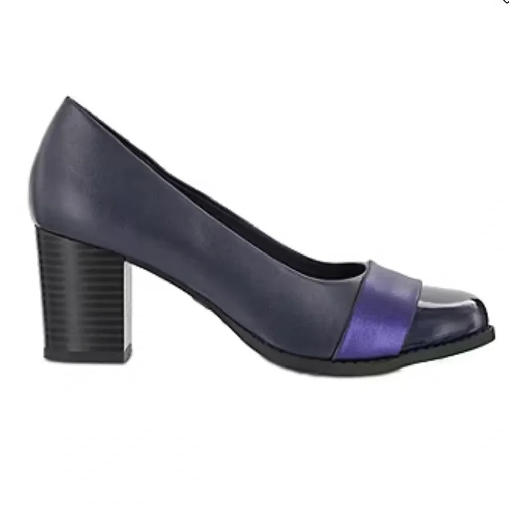 Mia Amore Navy Ivaa Slip-on Soft Toe Block Heel Memory Foam Pumps 8.5 NEW